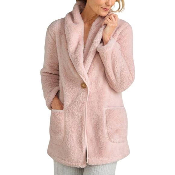 Soft Surrounding Mauve Cozy Pink Fleece Cardigan Teddy Jacket Plus Size 1X - Picture 1 of 8